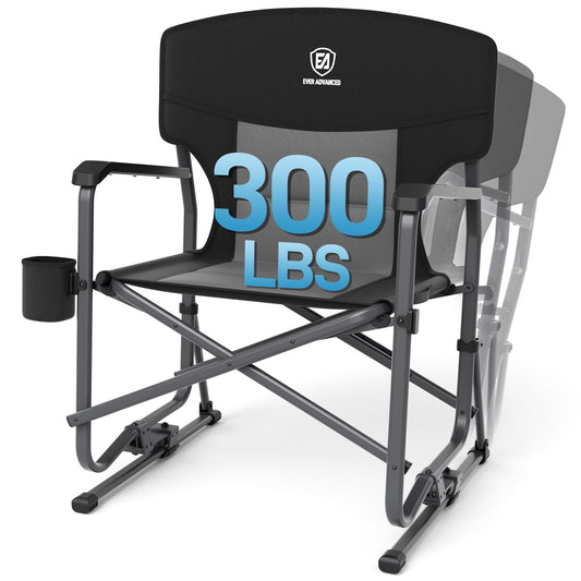 EVER ADVANCED Rocking Chair Outdoor, Quick Set Rocker Camping Chair for Adult, Foldable Rocker Chair Lightweight, Portable Folding Rocker Chair for Patio, Living Room, Balcony, Supports 300 LBS, Black