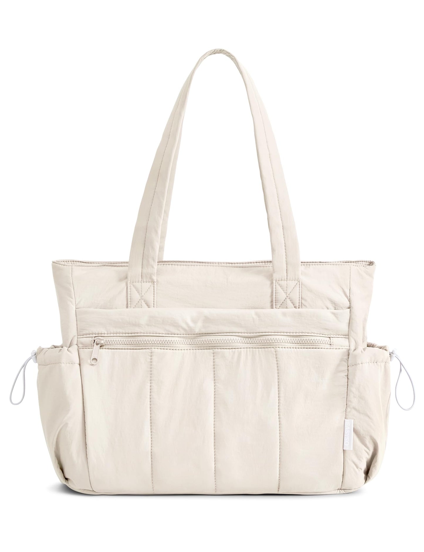 EASYSO Tote Bag for Women, Lightweight Large Puffer Bag, Quilted Shoulder Purses Handbags for Travel Work (Beige)