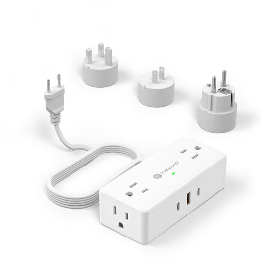 European Travel Plug Adapter, EU/UK/US Travel Plug Adapter Power Strip, 6 AC Outlets, 4 USB Ports (2 USB C), 3ft Wrapped Around Extension Cord, Universal Travel Adapter