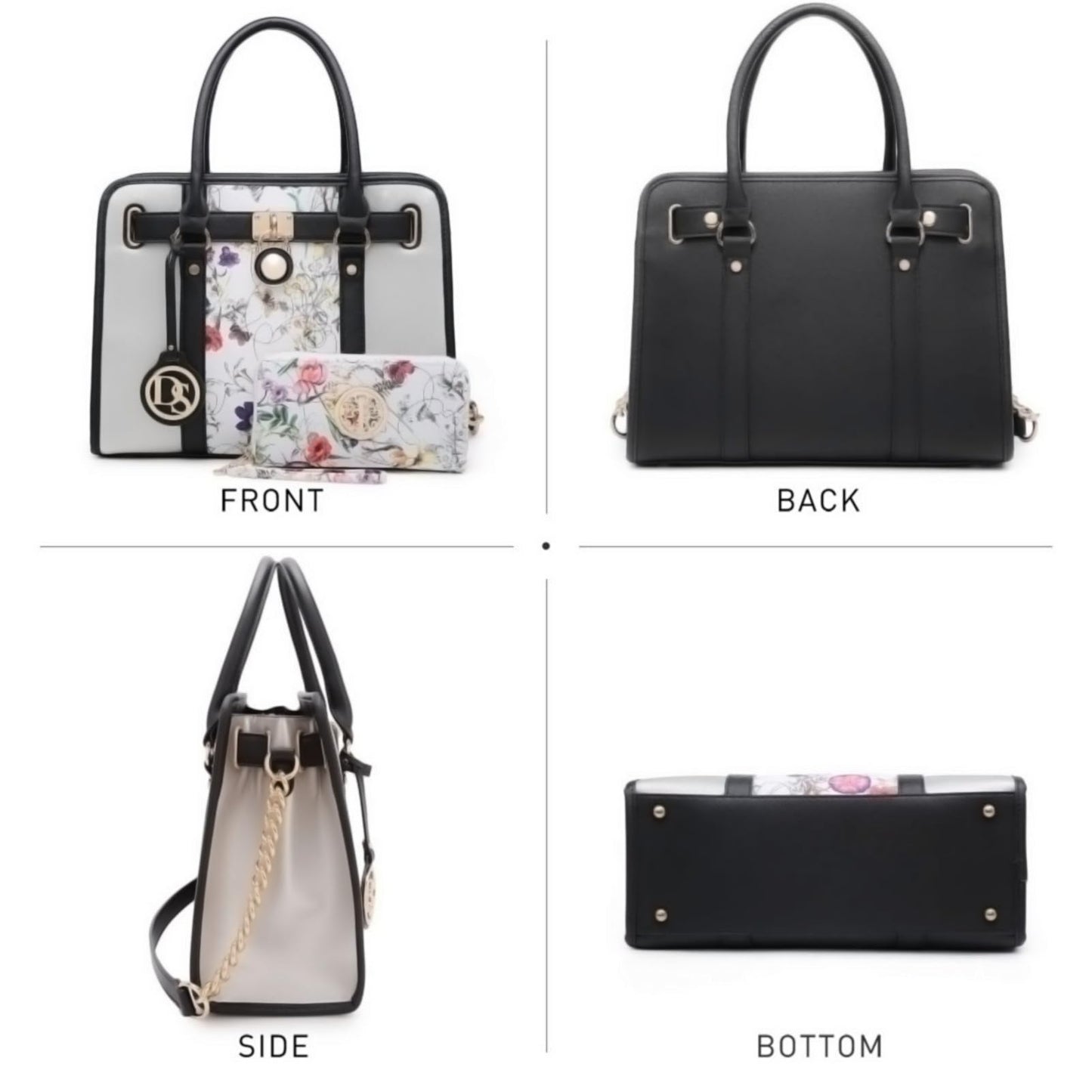 Dasein Two Tone Satchel Handbags Purses for Women Vegan Leather Shoulder Bags Large Tote Bag with Matching Wallet