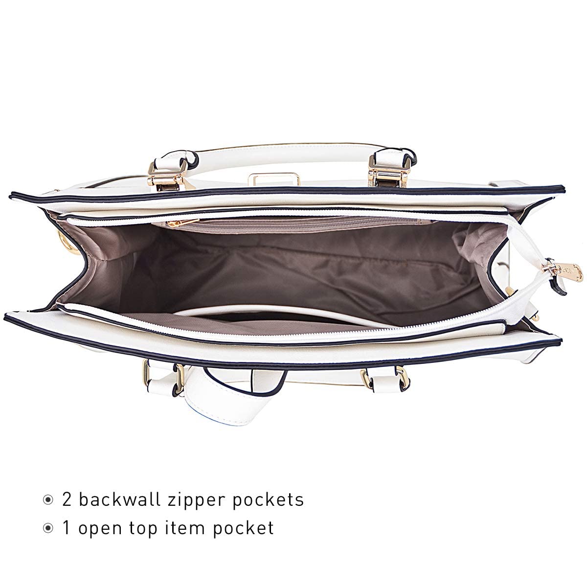 Women's Handbag Flap-over Belt Shoulder Bag Top Handle Tote Satchel Purse Work Bag w/Matching Wristlet (White)