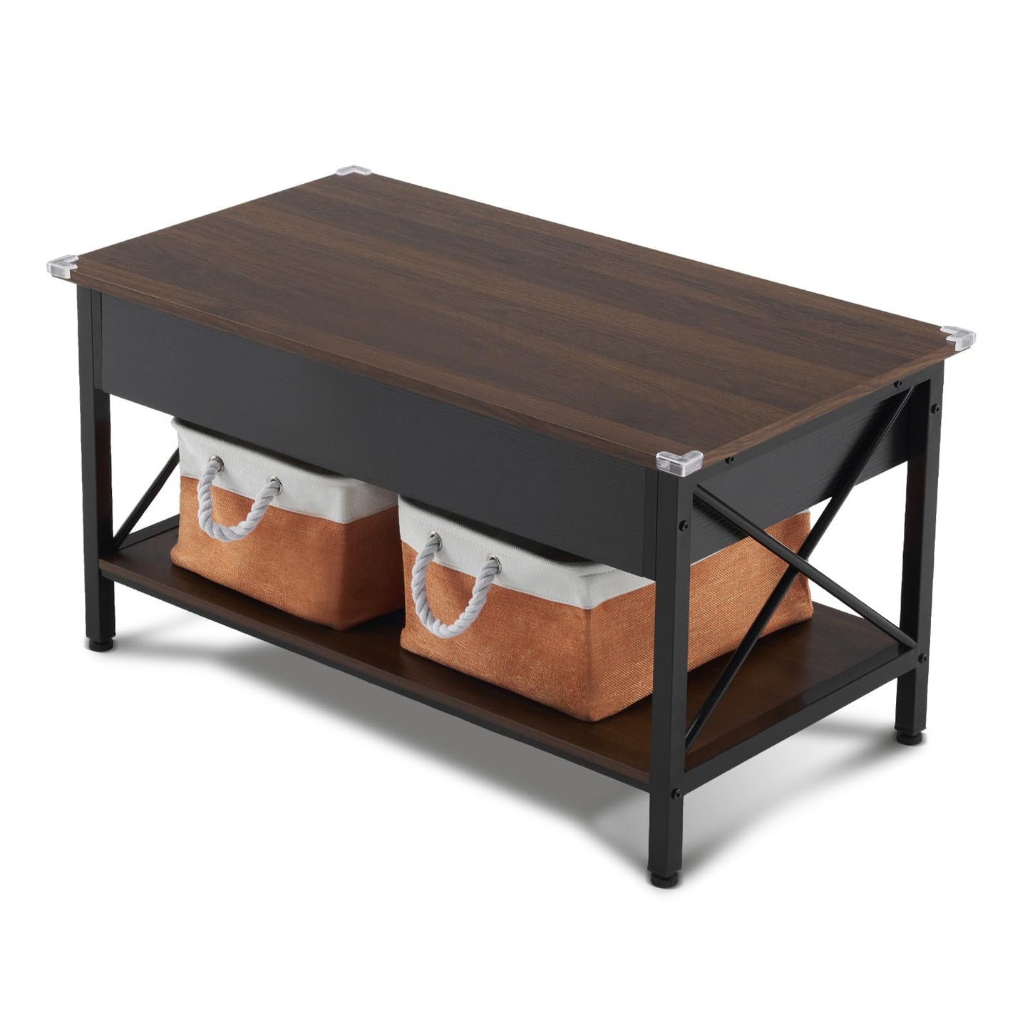 VINGLI 36" Lift Top Coffee Table with Storage, Rustic Espresso Coffee Table with Free Cloth Storage Bins for Living Room, Small Side Table for Small Space in Minimalistic Style, Espresso