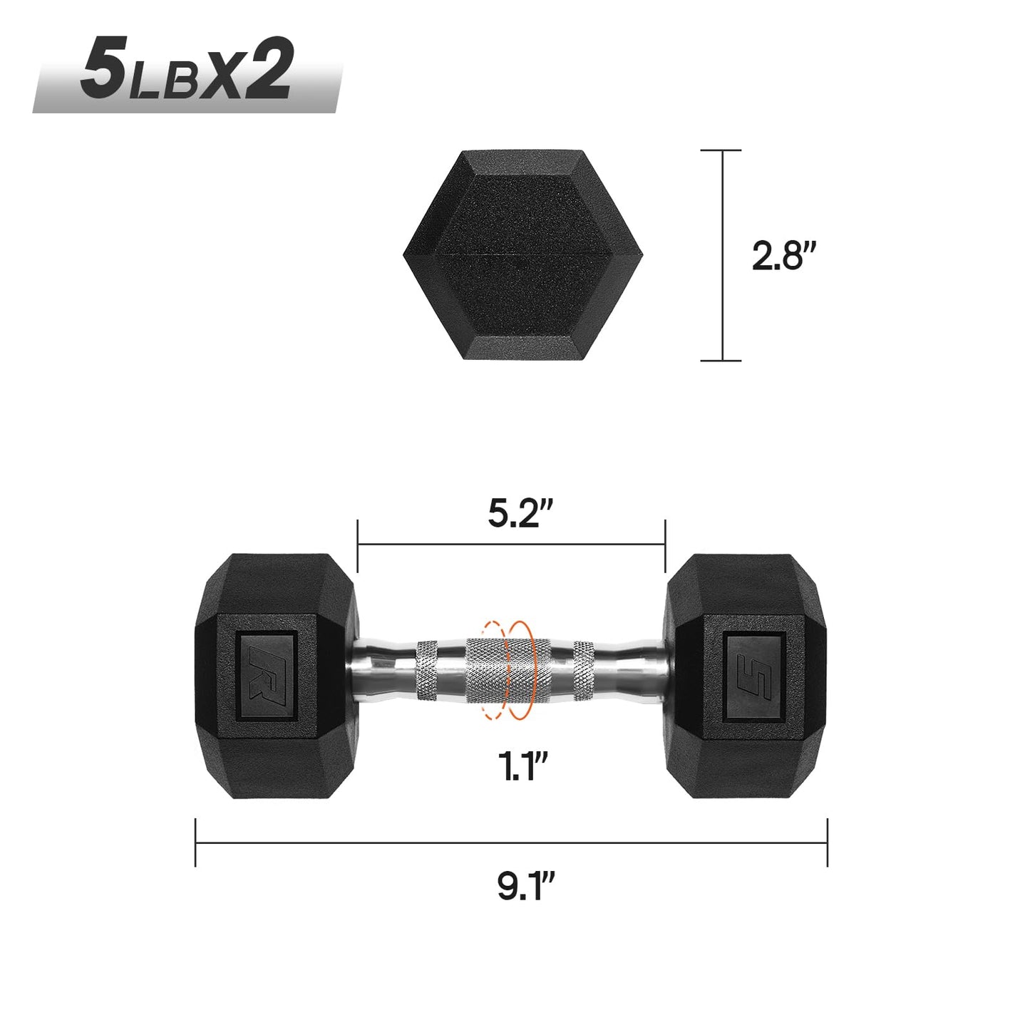Ritfit 5-650 LBS PVC Encased Hex Dumbbell Sets with Optional Rack for Home Gym, Hand weight with Chrome Handle for Strength Training,Workouts,5LB