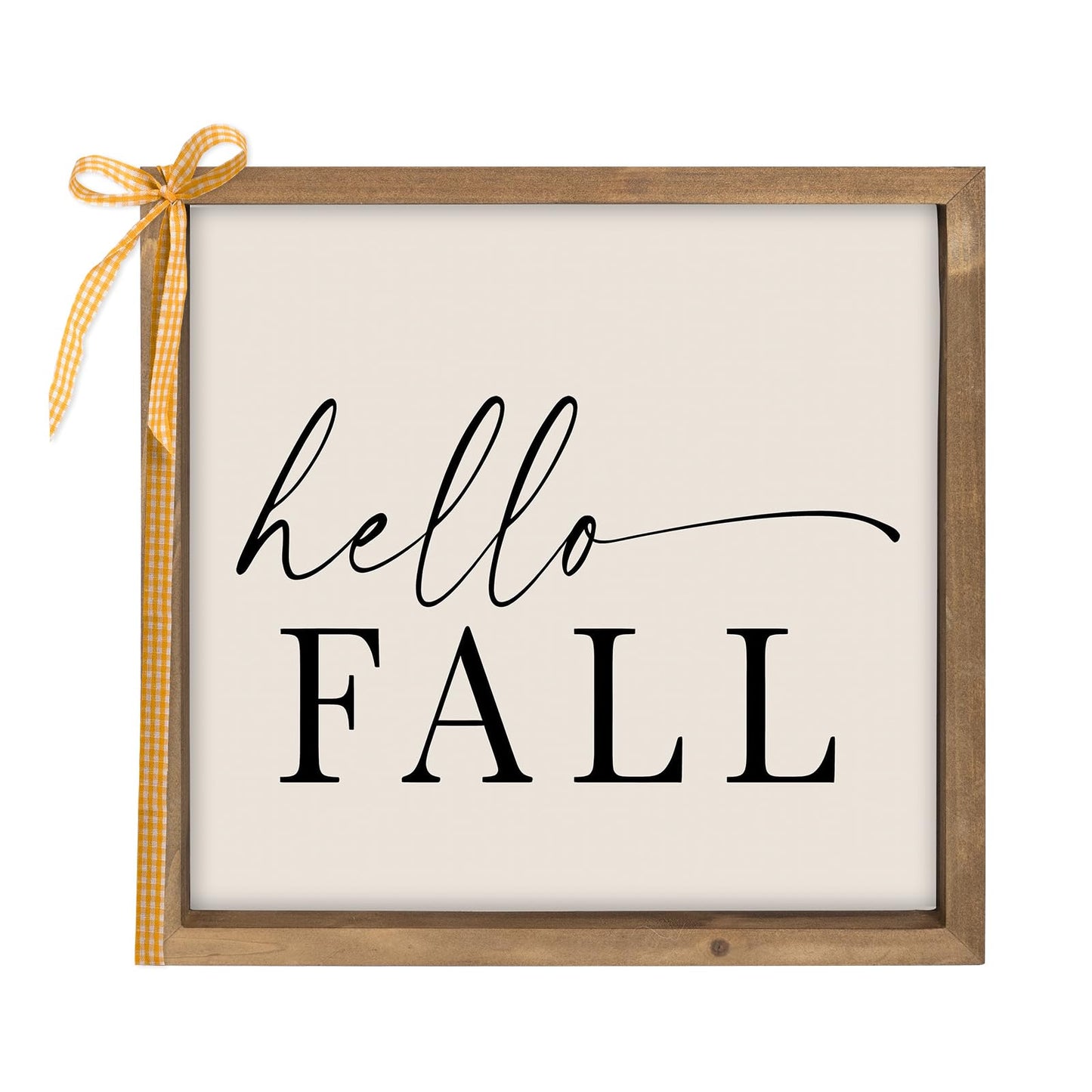 pechpell Wooden Hello Fall Sign, 11.8 Inch Autumn Decorative Signage Plaques Decor, Indoor Wall Art Framed Table Shelf Desk Rustic Farmhouse Decorations for Home Office