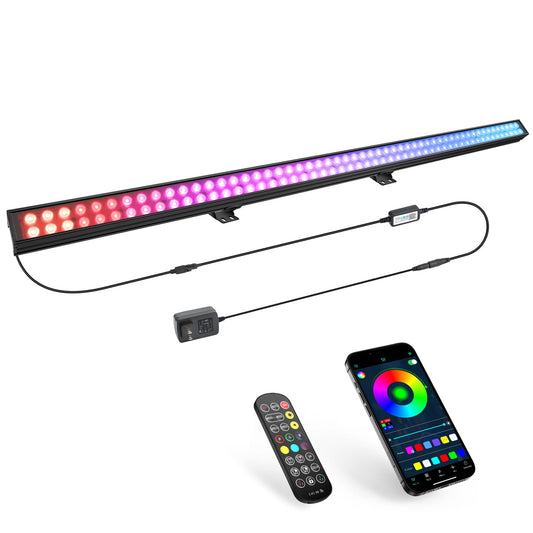 LED Stage Wash Light Bar - 60W Dual-Row Dimmable 108LED RGB DJ Light Bar with Chase Effects Timer Function by Smart APP & Remote Control for Party Events Wedding Church Home Decoration