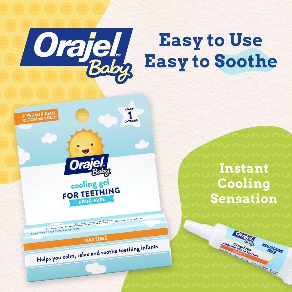 Orajel Baby Daytime Cooling Gel for Teething, Drug-Free, #1 Pediatrician Recommended Brand for Teething*, One .33oz Tube