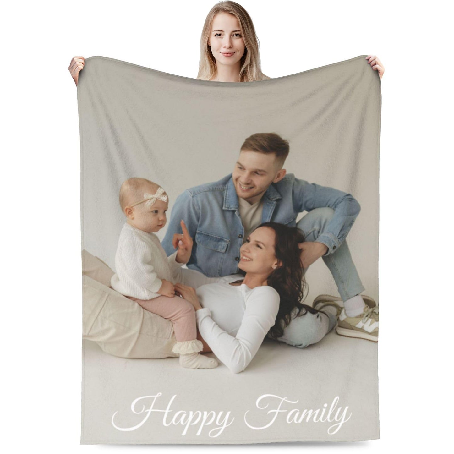TIOOI Custom Blanket with Photos Printed in USA Personalized Text Customized Blanket for Valentine's Day Gift for Father Mother's Day Christmas