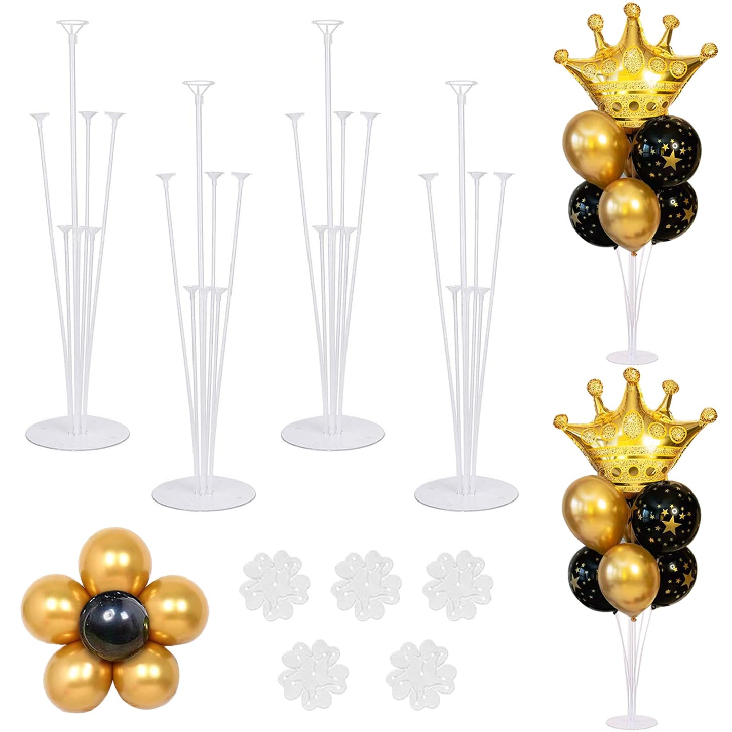ROYUYE 4 Sets of Table Balloon Stand Kit, 1 Roll of Glue and 5 Flower Clips for Birthday, Celebration and Party Decorations