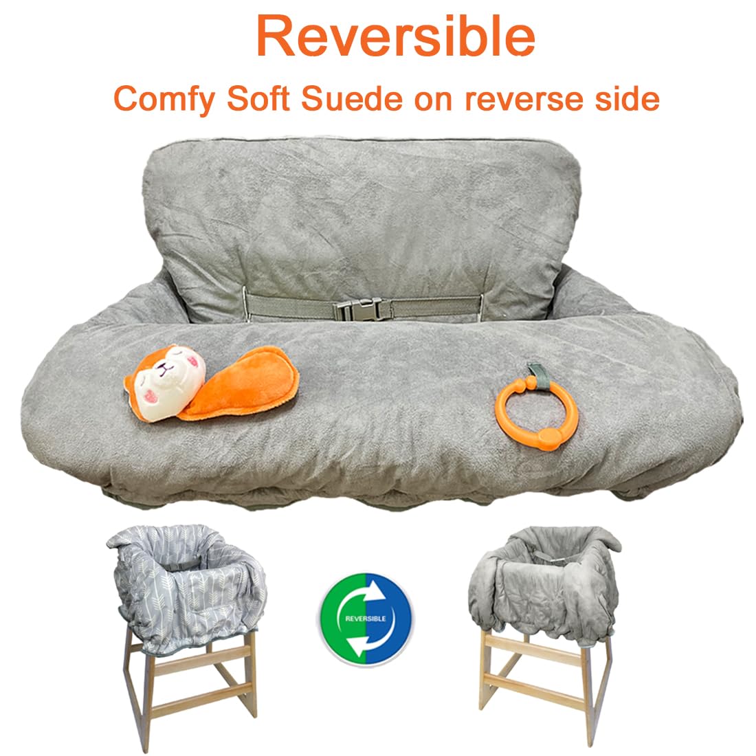 Shopping Cart Cover for Baby Grocery Cart Cover for Baby boy and Baby Girl, High Chair Cover for Baby and Toddler, Baby Registry Gift - Waterproof - Extra Large - Cotton - Double Sided (Light Grey)