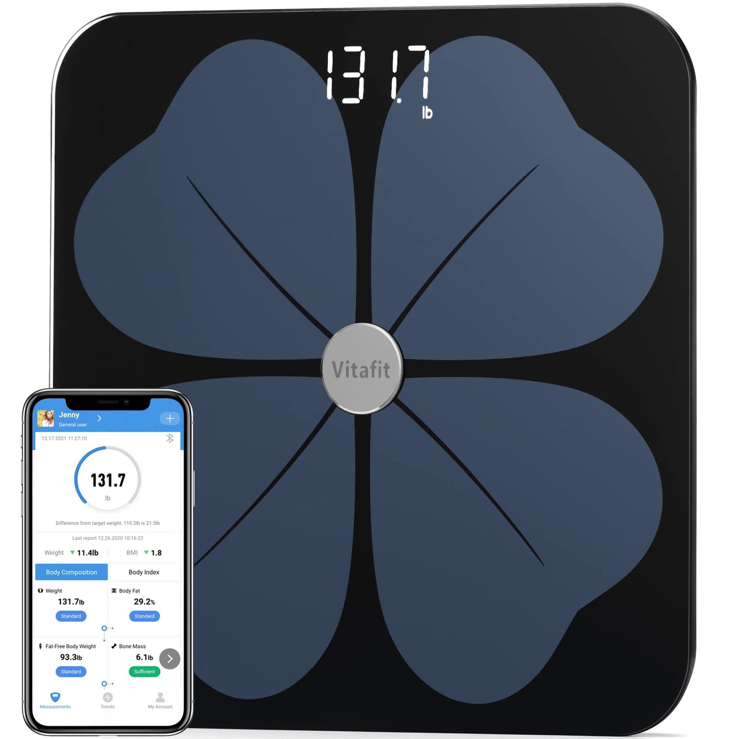 Vitafit Smart Body Fat Weight Scale for Body Composition Monitors, Weighing Professional Since 2001, Digital Wireless Bathroom Scale for BMI Fat Water Muscle with App,400lb, Black