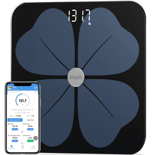 Vitafit Smart Body Fat Weight Scale for Body Composition Monitors, Weighing Professional Since 2001, Digital Wireless Bathroom Scale for BMI Fat Water Muscle with App,400lb, Black