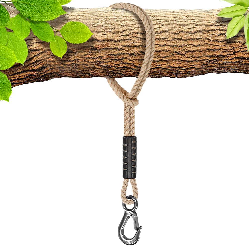 BeneLabel Tree Swing Rope, 19 inch, Hammock Tree Swing Hanging Strap, Heavy Duty Hook, for Indoor Outdoor Swing Hammock Playground Set Accessories, 1 Pcs, Off-White
