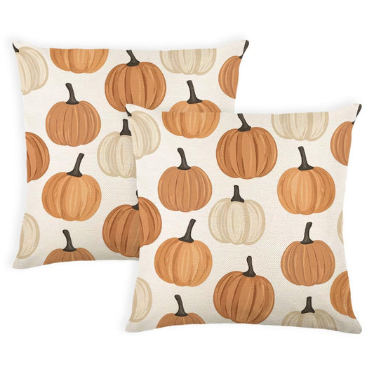 AMZDOTD Fall Pillow Covers 18x18 Inch Set of 2 Autumn Orange Pumpkins Throw Pillow Cover Decorative Pillow Case Couch Cushion Case for Chair Sofa Bedroom Living Room Fall Home Decor