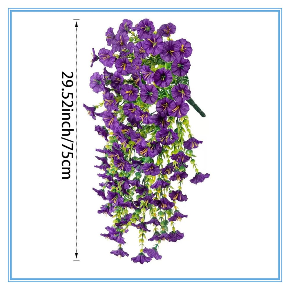 6 Pieces of Hanging Morning Glory Artificial Flowers, Upgraded Uv Resistant Artificial Hanging Flowers, Suitable for Decoration Such As Weddings, Gatherings, Courtyards, Porches, Balconies, Etc