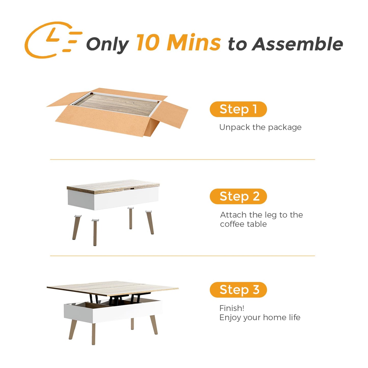 Bidiso 3 in 1 Lift Top Coffee Table, Ten Minutes Install Multifunction Coffee Table, Coffee Table Converts to Dining Table, Lift Top Dining Table Work Desk with Storage,Light Oak