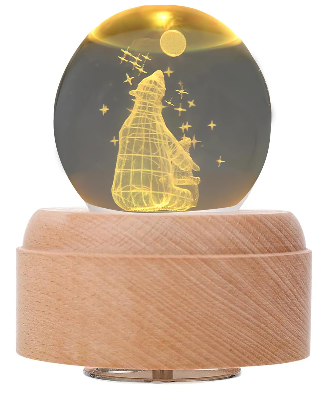 SINGEEK Polar Bear K9 Crystal Ball Music Box with Projection and Rotating Wooden Base, Snow Globe for Women Mom Girls, Best Gift for Birthday Valentine's Day Mother's Day (You are My Sunshine)