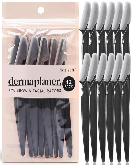Kitsch Dermaplaning Tool - Face Razors for Women and Men, Dermaplane Razor for Women Face, Dermaplane Razor for Facial Hair Removal, Eyebrow Trimmer and Shaver, Skin Care Tools - 12 pcs Black