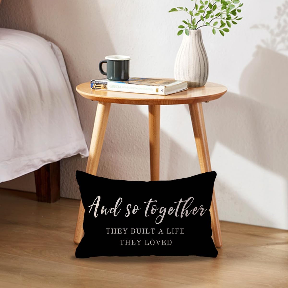 ULOVE LOVE YOURSELF Home Saying Throw Pillow Covers with Our Happy Place Quote Rustic Farmhouse Decor Lumbar Pillow Cases 12" x 20",2Pack Housewarming Gifts for Sofa/Couch/Porch (Black)