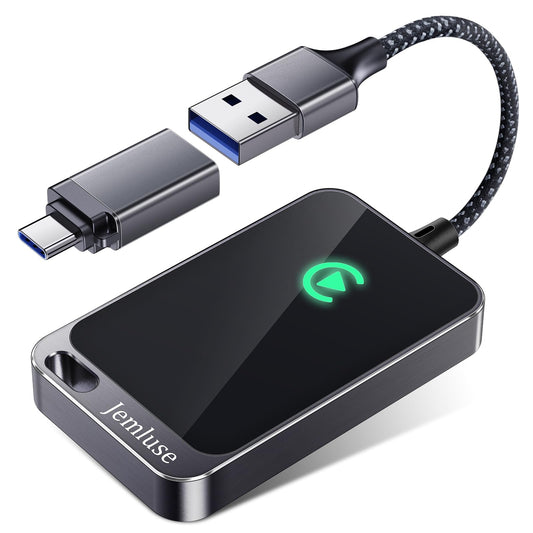 Jemluse Wireless CarPlay Adapter for Apple iPhone (2024 Upgraded) - Multi-User Seamless Connection for Convert Wired to Wireless Car Play Adapter - No Latency from iOS 10+ to Screen w/USB C (Gray)