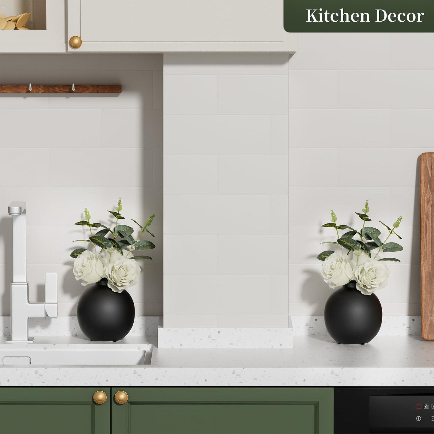 Nztze 2 pcs Artificial Plant Kit with Ceramic vase, Combination of Three White Roses and Greenery, Small Plant Potted Decor for Offices, Bookshelf, Bedroom, Living Room, Party, Wedding Decorations