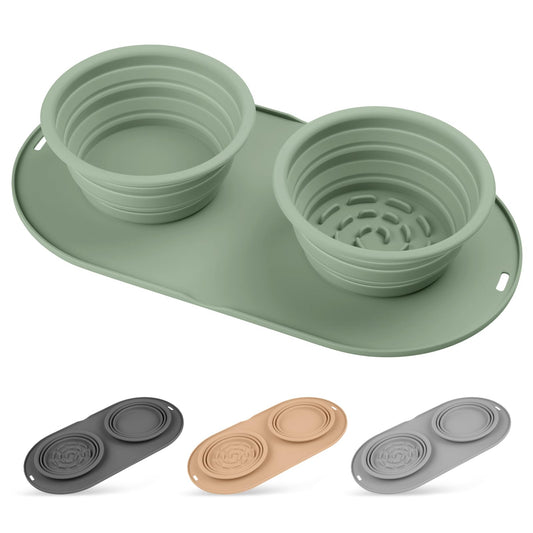 Puppy Dog Bowl,Travel Bowls Dog Food Bowls&Dog Water Bowls,No Spills,Collapsible Double Bowl,Suitable for Small and Medium Sized Dogs(Green)