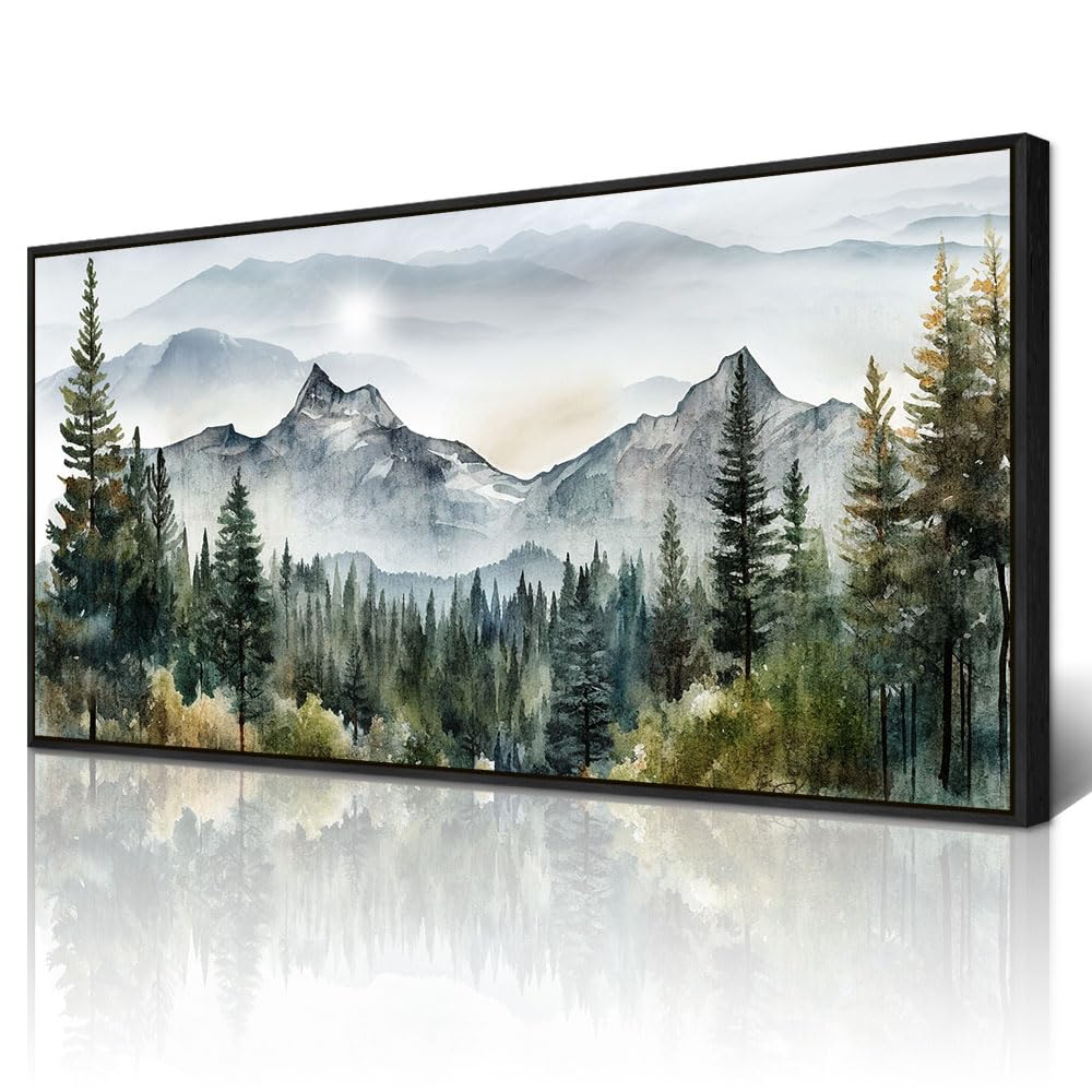 Wapluam Abstract Mountain Landscape Wall Painting Black Framed Canvas Wall Art For Living Room Bedroom Large Wall Decor Modern Home Decor Office Wall Decorations Pictures Ready To Hang ArtWorks
