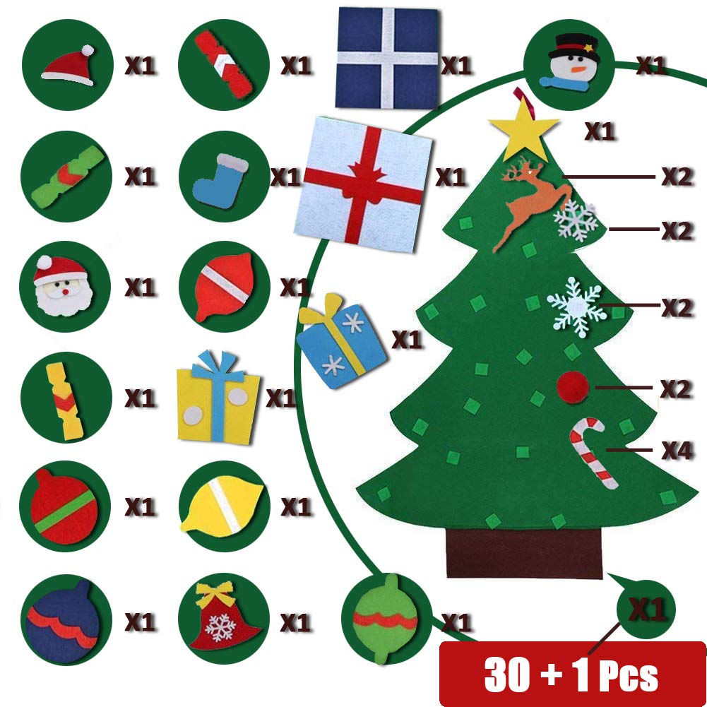UMEELR Felt Christmas Tree for Toddlers Kids, 3.3FT DIY Wall Christmas Felt Tree with 31 Pcs Detachable Ornaments Wall Decor with Hanging Rope for Boys Girls Xmas Gifts Home Door Decoration