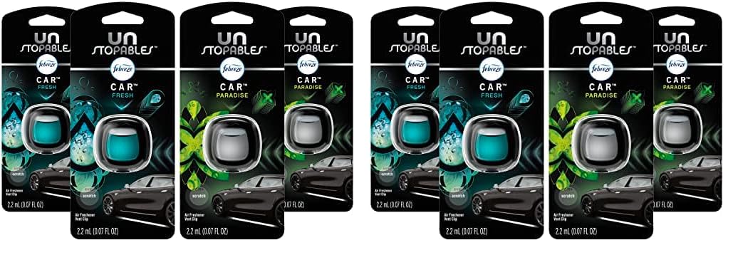 Febreze Unstopables Car Odor-Fighting Car Freshener Vent Clip Fresh Scent, .07 oz. Car Vent Clip, Pack of 4 (Packaging may vary)