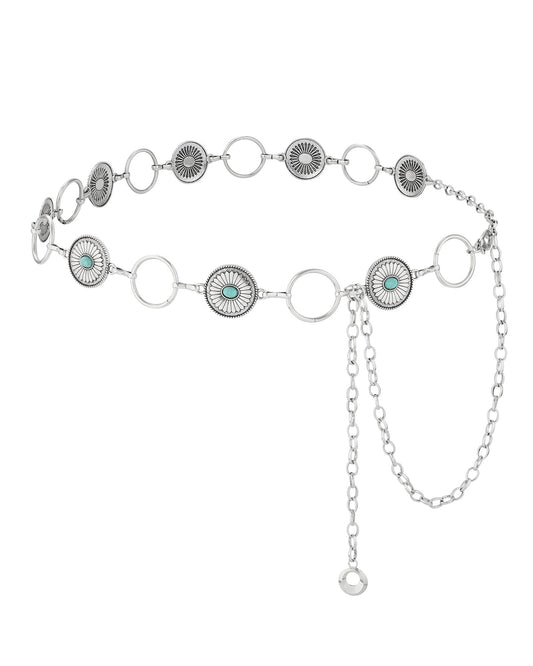 AWAYTR Western Turquoise Belt for Women - Cowgirl Concho Chain Belts for Jeans Dresses Country Concert Outfit