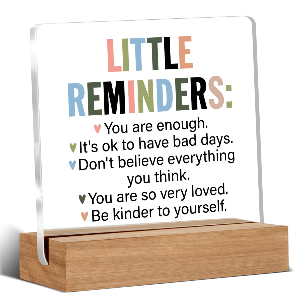 Inspirational Motivational Gifts Employee Appreciation Gifts Little Reminders You are Enough Clear Desk Decorative Sign Acrylic Sign With Wooden Stand for Office Desk Table Shelf