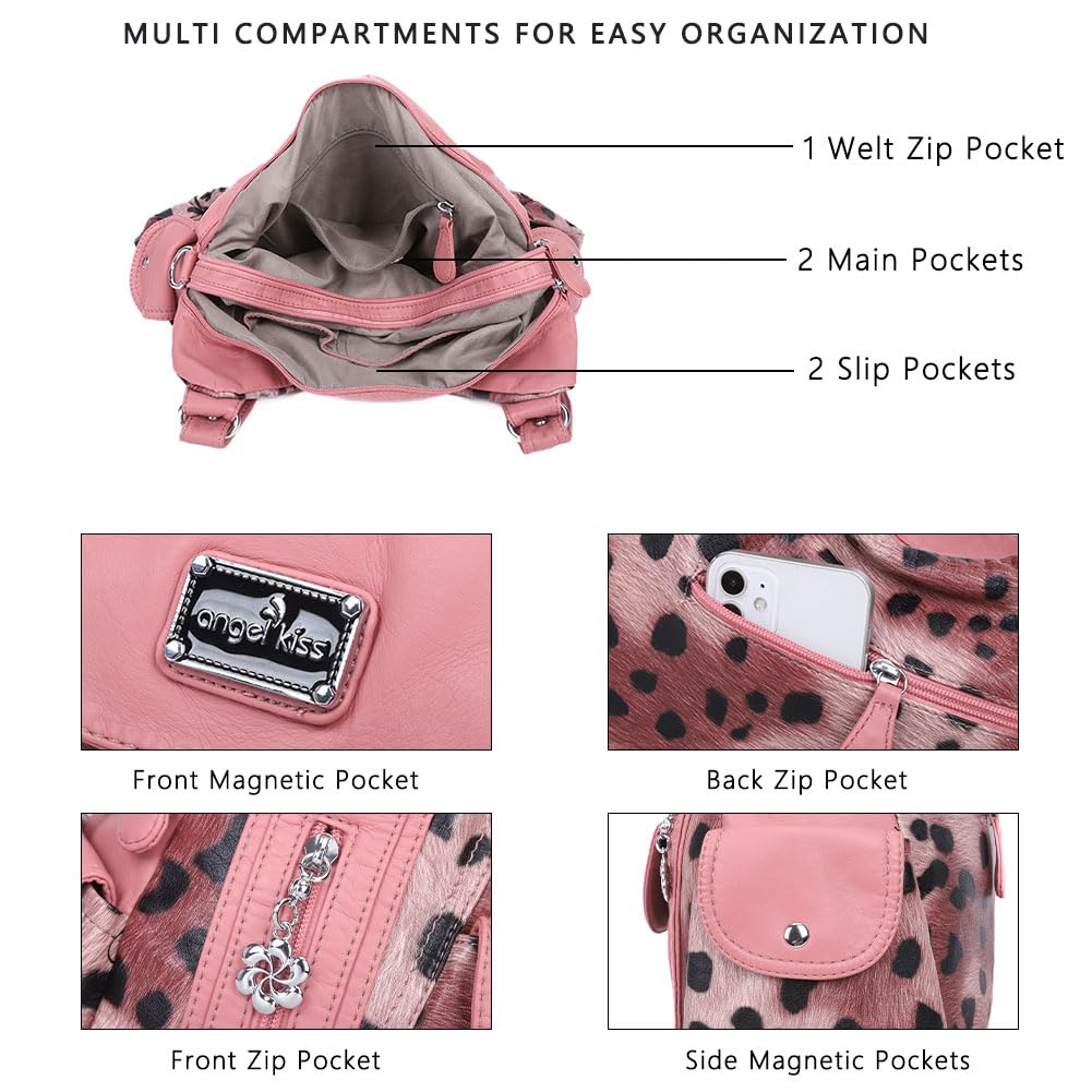 Angel Kiss Purses for Women, Large Shoulder Bag Hobo Tote Purse Mutipocket Faux Leather Satchel Hobo Purse