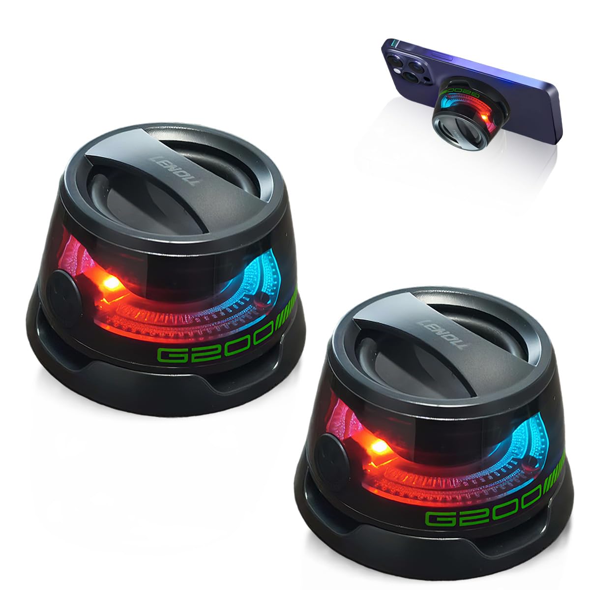 LENOLL Wireless Portable Bluetooth Speakers Magnetic Phone Stand for PC iPhone Android, Small Portable Speaker with RGB for Camping, Party, Desk. 1 Black Wireless Speaker
