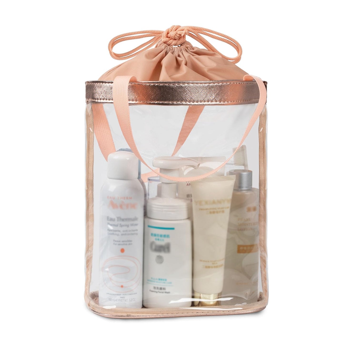 Travel Toiletry Bag, Clear Makeup Bag for Women, TSA Approved Toiletry Bag, Waterproof Clear Bag Cosmetic Pouch, Transparent Makeup Organizer, Carry on Airport Airline Compliant, Beige