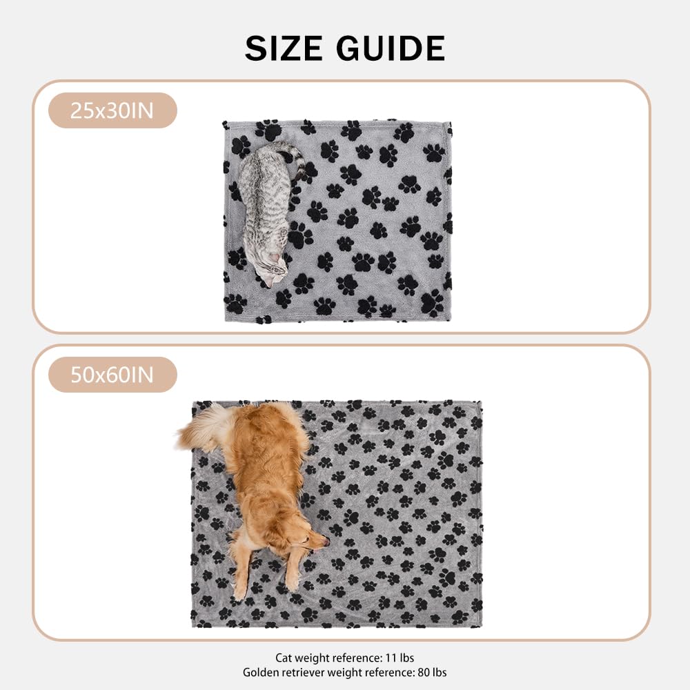 Qeils Jacquard Dog Blankets for Small Dogs, Cozy Calming Blanket for Indoor Cats, 280GSM Coral Fleece Plush Fluffy Throw Blanket, Black Paws, 25x30IN