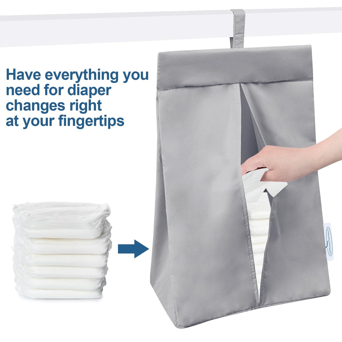 SPRINGSPIRIT Diaper Stacker Caddy Organizer Easy Access & Dustproof Portable Hand Free Diaper Holder for Adults or Nursery, Machine Washable Grey