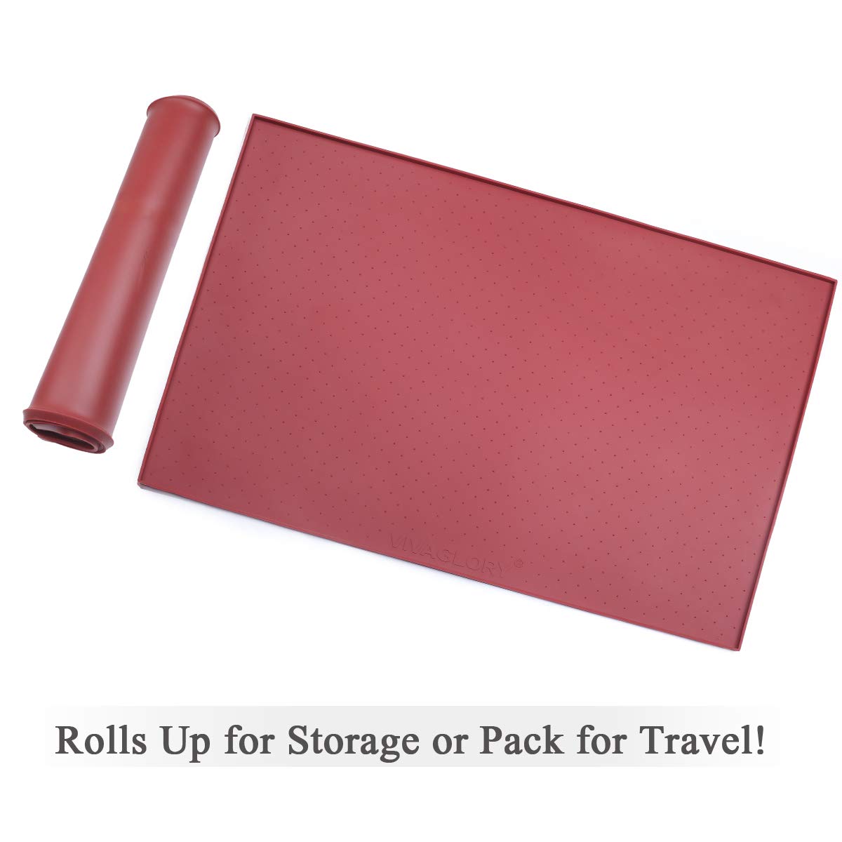 VIVAGLORY Dog Food Mat, Cat Dog Feeding Mat, Waterproof Non-Slip Food Grade Silicone Mat Placemat with Raised Edge, Anti-Messy Pet Bowl Mat for Food and Water, Burgundy, S(19"x12")