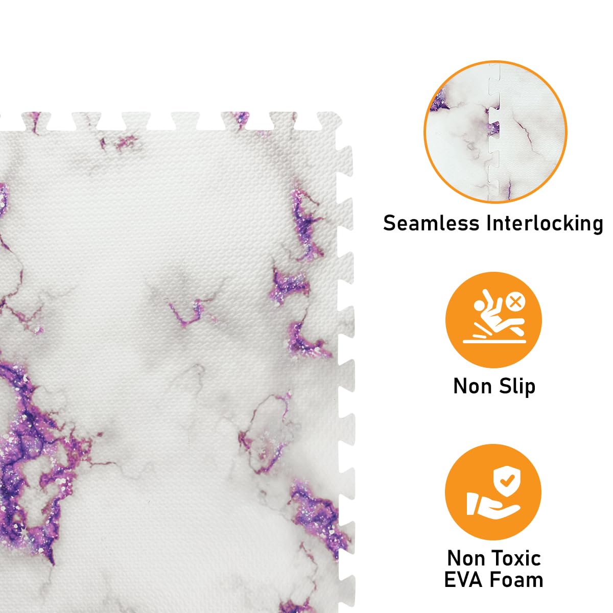 HomeCube USA 3/8 Inch Thick Interlocking Purple Marble Foam Floor Tiles for Home, Office, Workout Equipment Space Commercial Anti-Fatigue Flooring Padding 24x24 in, Purple Marble, 160 Sq Ft-40 Tiles