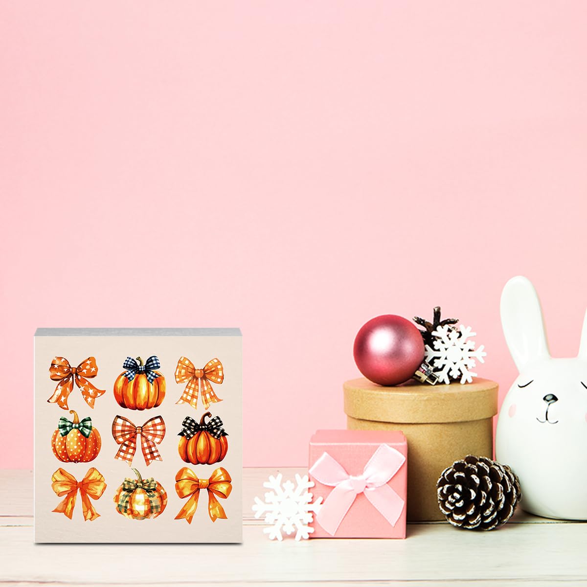 Cute Fall Decor Pumpkin Bow Fall Decorations for Home Office Autumn Thanksgiving Decor Funny Autumn Pumpkin Decorations for Desk Table 5 x 5 inches