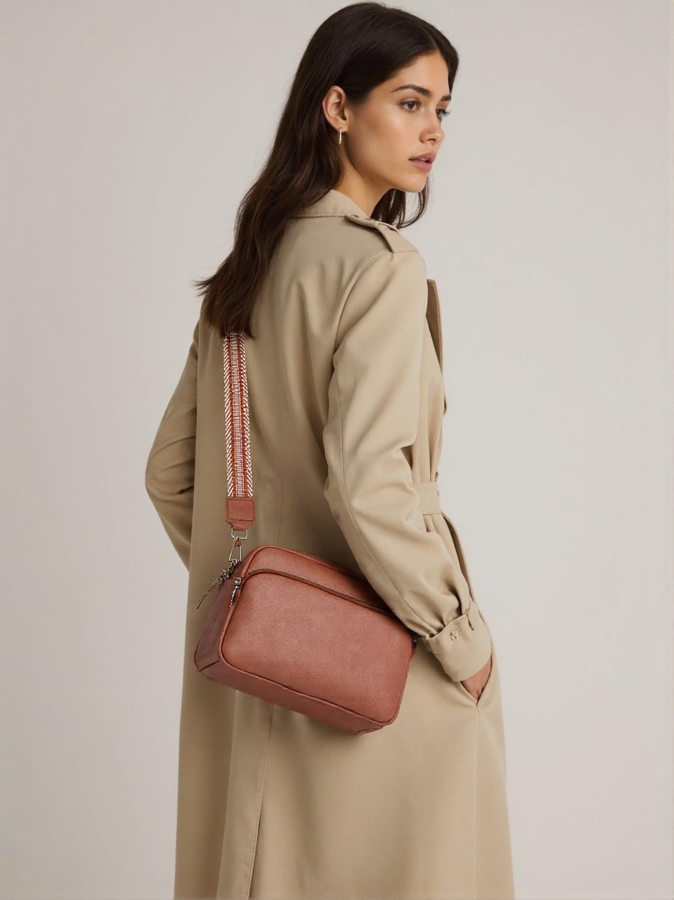 Botimmy Crossbody Bags for Women, Small Cross Body Purse Vegan Leather Triple Zip Shoulder Handbag with Adjustable Wide Strap Brown