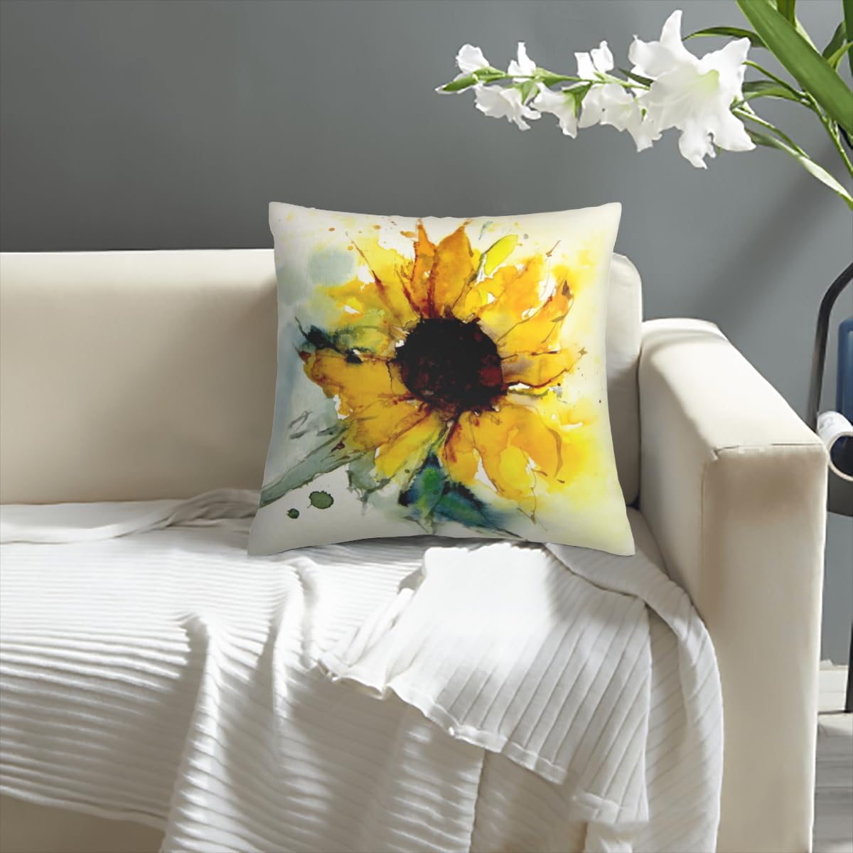 YAJUFANG Sunflower Velvet Throw Pillow Covers Sofa Pillowcase Car Square Throw Pillowcases Home Decoration 18x18Inch, Style 24, WXB6666