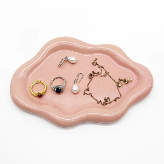 BESSKON Ceramic Jewelry Tray, Jewelry Dish for Women, Small Ring Dish, Pink Cloud Tray Vanity Decorative Dish, Jewelry Plate Ring Holder Dish, Gift Trinket Dish Jewelry Bowl for Keys, Perfume, Candles