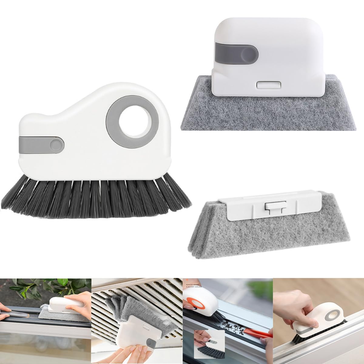 Heideryafei Window Track Cleaning Brush with Hidden Scraper for Sliding Door and Window Tracks, Shutters, Kitchen Sink Cleaning