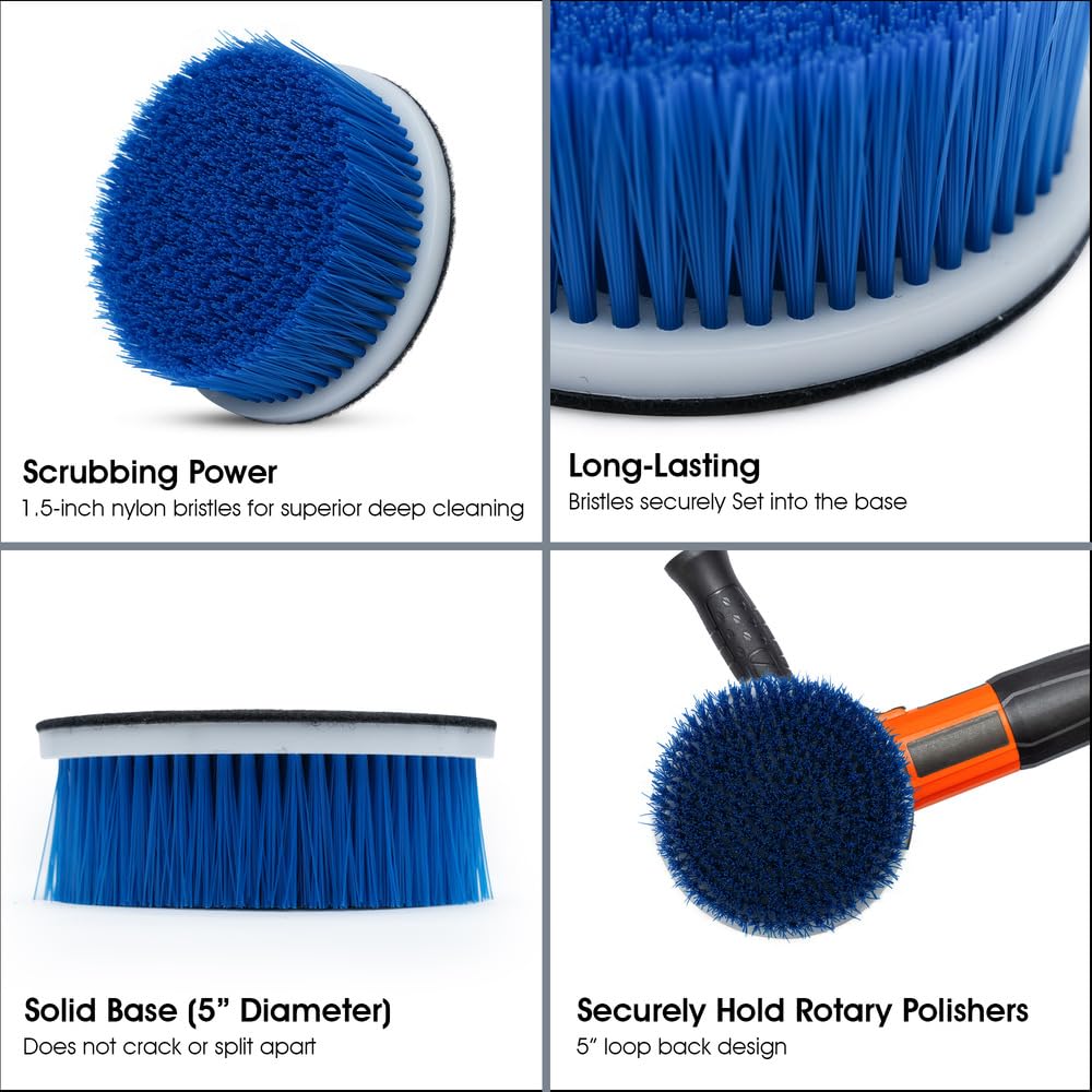 Nanoskin 5" Carpet & Upholstery Rotary Brush with 1.5-Inch Bristle - Premium Nylon Bristles, Perfect for Auto Detailing | Compatible with Most Buffers and Polishers | Enhanced Deep Cleaning Tool