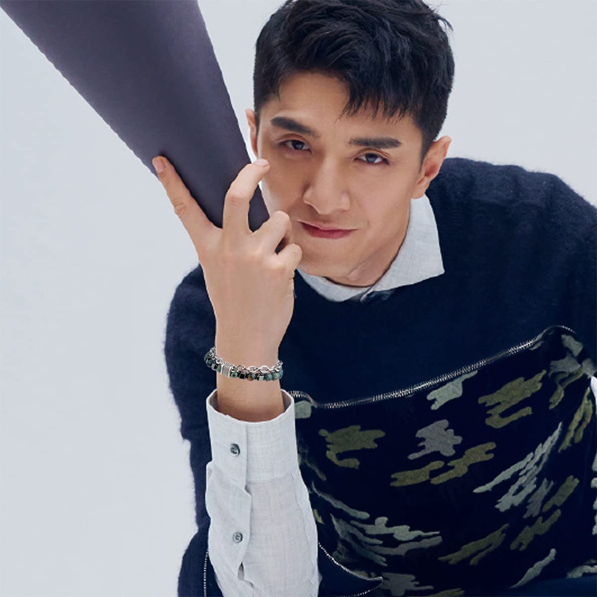 Nainsect Bead Bracelets Malachite Bracelet Metal Beads Hip Hop Gallstone Beaded Chain Bracelet Mens Beads Stretch Bracelet 2 PCS (Green+white)