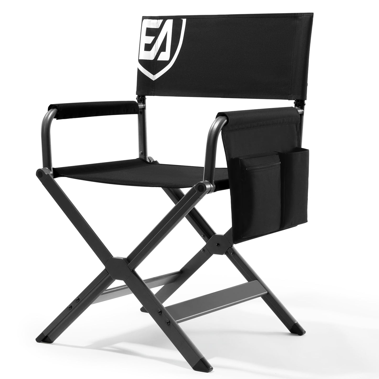 EVER ADVANCED Aluminum Lightweight Directors Chair Foldable, Folding Studio Movie Chairs Camping Event Vendor Chair, 19" Seat Height Black Fabric/Grey Frame, Support 350lbs