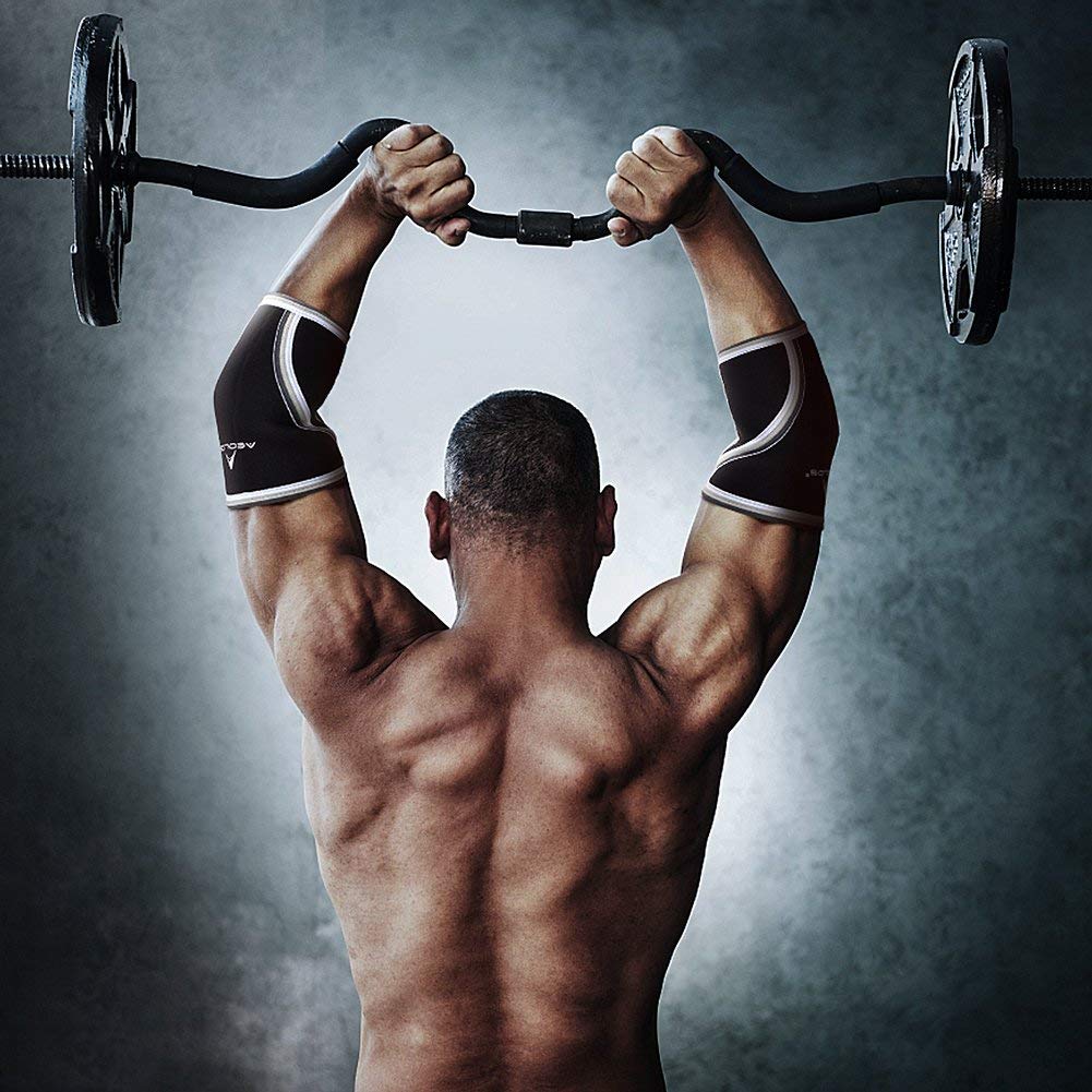 AEOLOS Compression Elbow Sleeves(Pair), 5mm Neoprene Elbow Barces for Weightlifting Powerlifting Tennis Golf and Basketball (XX-Large, Black)