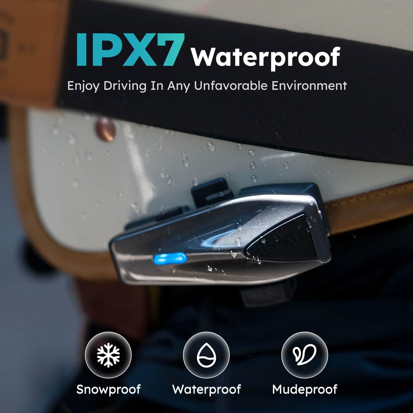 ASMAX S1 Motorcycle Bluetooth Headset with 3 Intercom Modes, 8-Rider Mesh Communication, AI Voice, FM Radio, Auto Volume, Waterproof, Fast Charging for Helmet/ATV/UTV/Snowmobile(Grey)