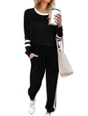 Aloodor Lounge Sets for Women Loungewear Set Casual Stripe Sleeve Tops Black XS