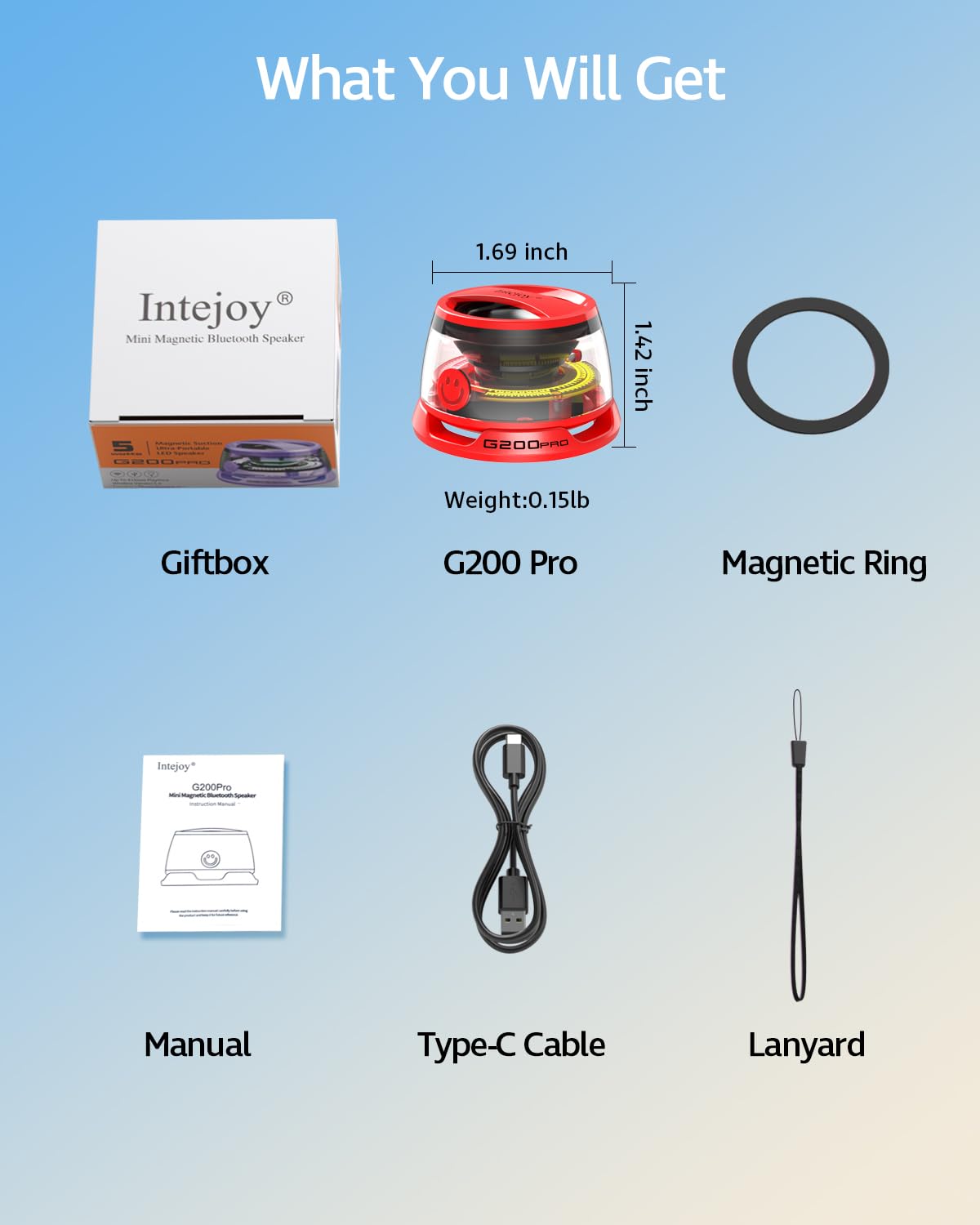 Portable Bluetooth Speakers Wireless,Shower Speaker Waterproof IPX7 G200 Pro with Upgraded Bluetooth 5.4, Magnetic Phone Stand, Mini Outdoor Speaker with RGB Light for Home/Travel/Bathroom-Red