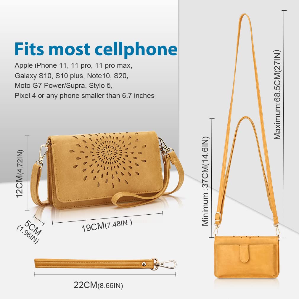 APHISON Multi-Function Small Crossbody Bags For Women,Cell Phone Shoulder Bag,Clutch Purse,RFID Wristlet Wallet,Card Holder Yellow